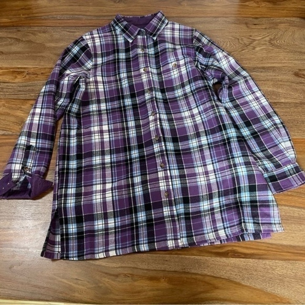 Scandia Woods Button Down Plaid Purple Lined Long Sleeve Shirt sz M Cabincore